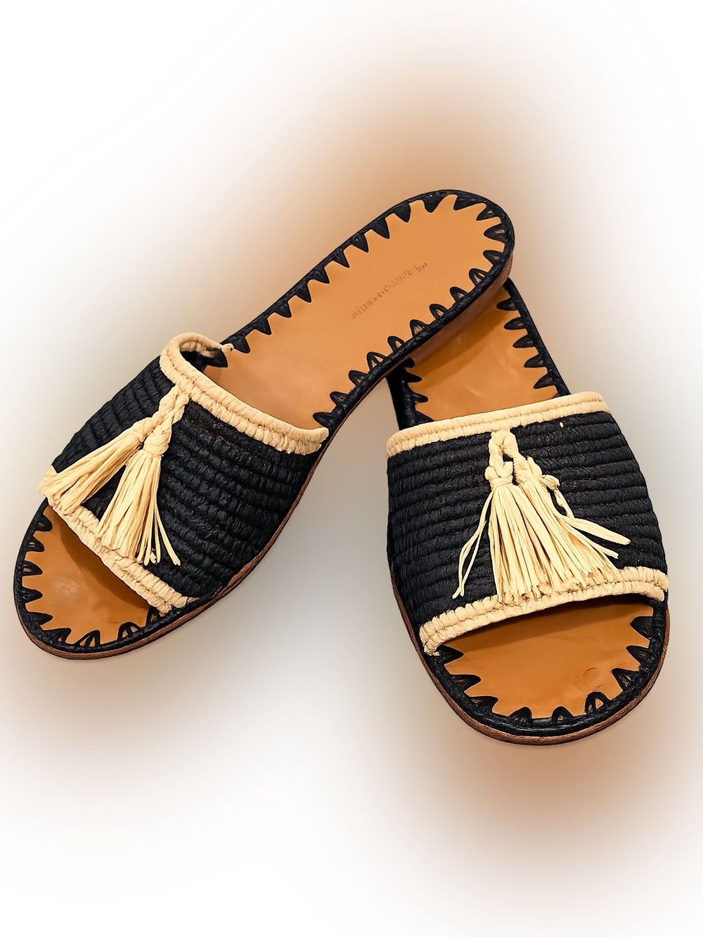 Carrie Forbes Adam Raffia Tassel Slide Sandals Black Natural EU 39 US 8.5